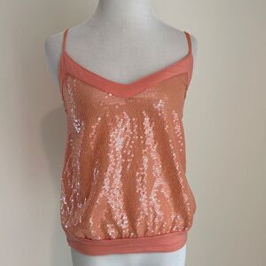 Orange sequin tank top cotton back adjustable straps by American rag XS